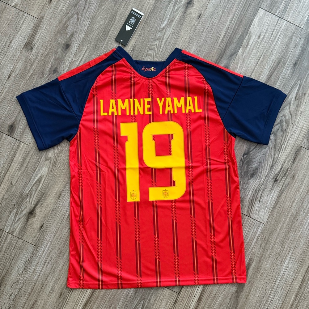 Spain Home Soccer Jersey Lamine Yamal #19 Red & Navy